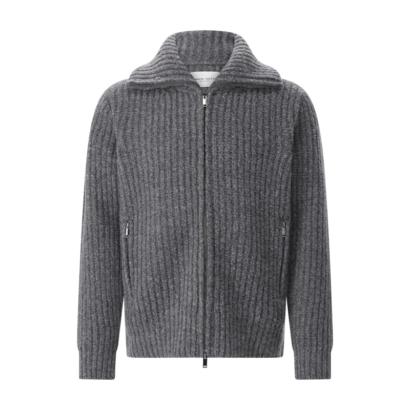 Roberto Collina Pullover Strickjacke aus Woll-Mix grau