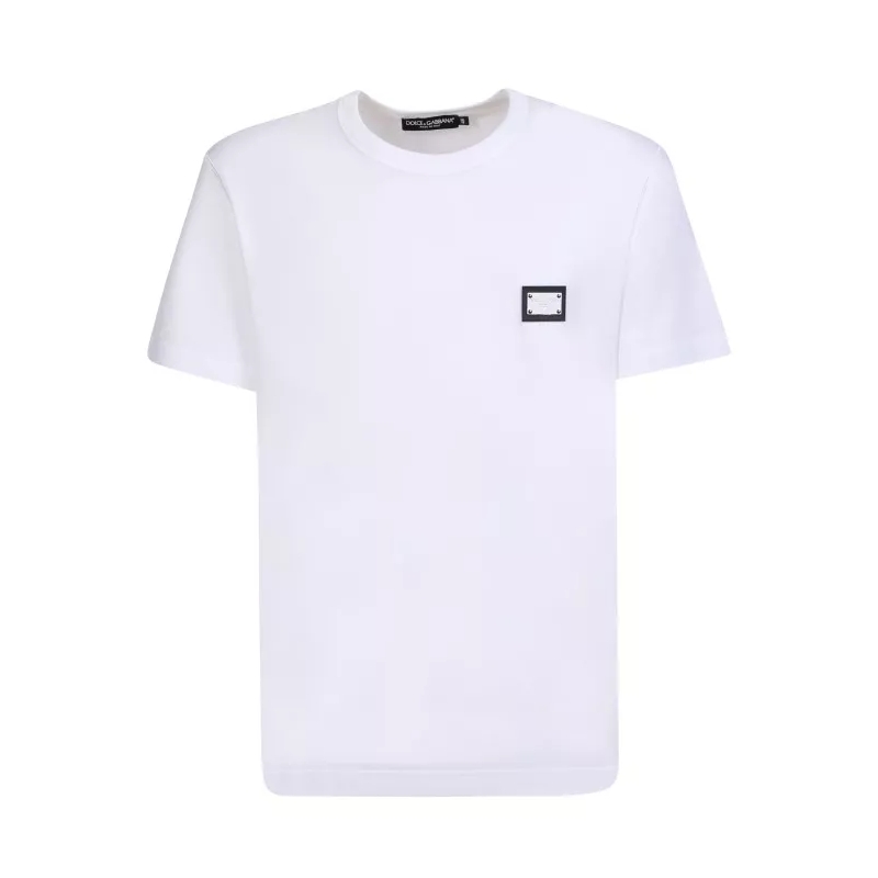Dolce&Gabbana T-shirt Silver Plaque Soft Cotton T-Shirt White