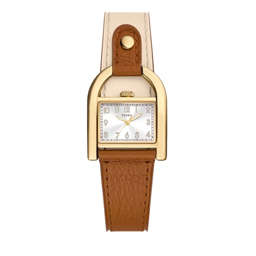 Fossil Harwell Three-Hand Medium Brown and White Leather  Gold Quarz-Uhr