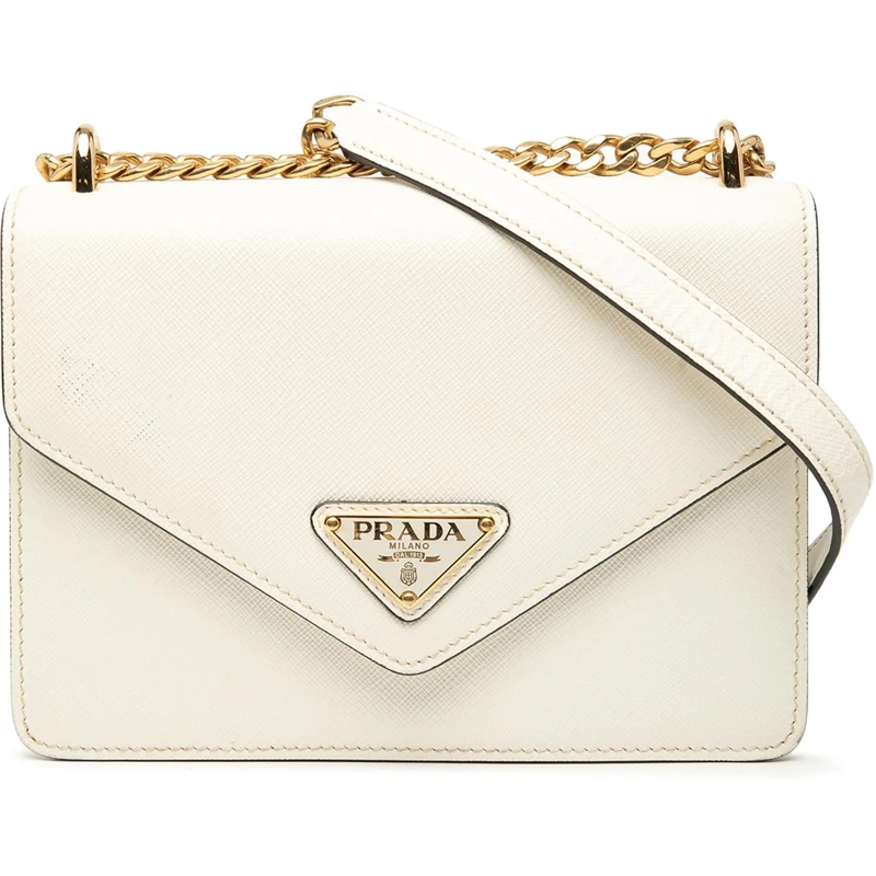 Prada Schultertasche Saffiano Lux Envelope Chain Flap weiß
