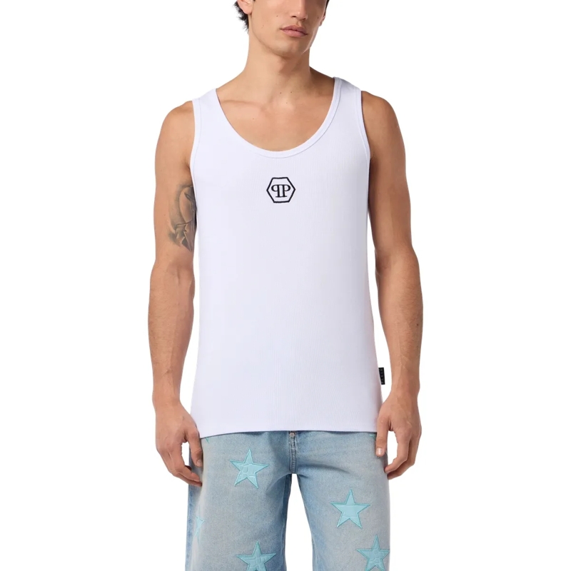 Philipp Plein Top Cotton Tank Top Hexagon weiss(Image 3)