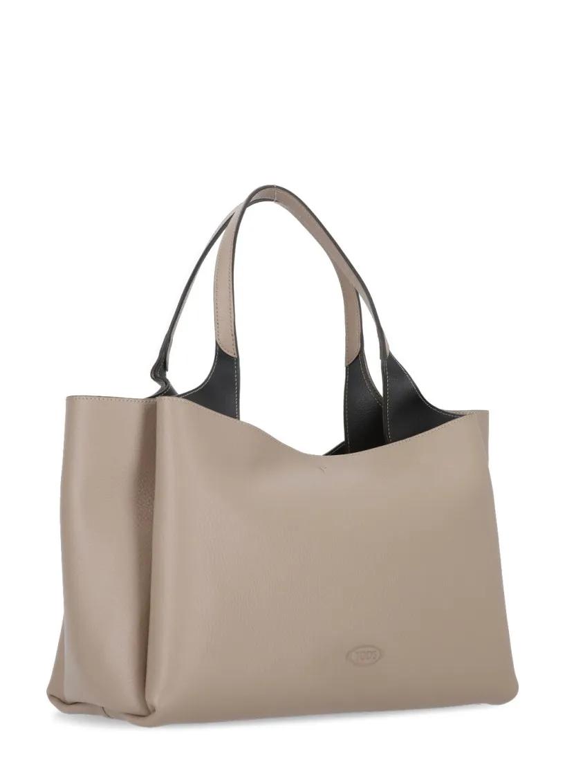 TOD'S Shoppers Leather Shoulder Bag in beige