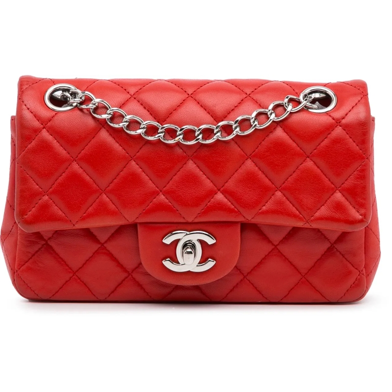 Chanel Schultertasche Mini Rectangular Classic Lambskin Single Flap rot
