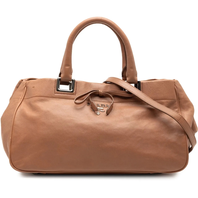 Prada Schultertasche Vitello Ribbon Satchel braun