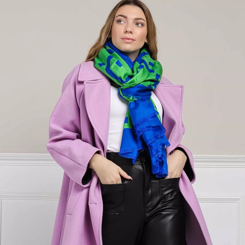 Gucci Leichter Schal Maxi GG Cotton Silk Scarf Neon Green and Blue(Image 2)