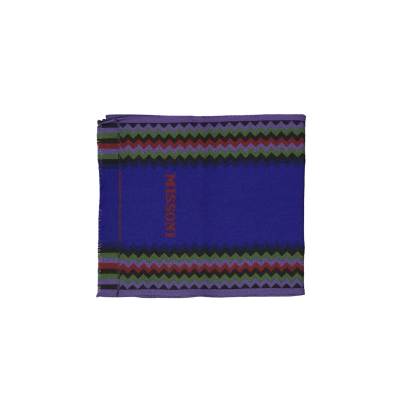 Missoni Écharpe légère Fringe-Finished Wool Scarf With Zigzag Patterns Blue
