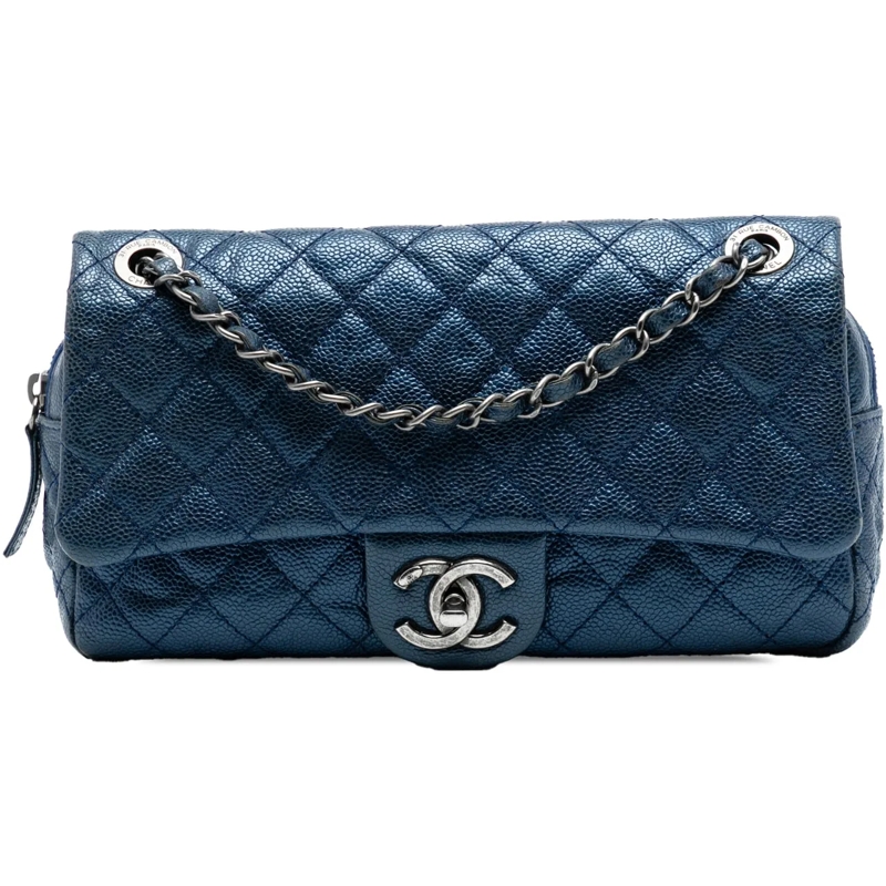 Chanel Schultertasche Medium Quilted Iridescent Caviar Easy Flap blau