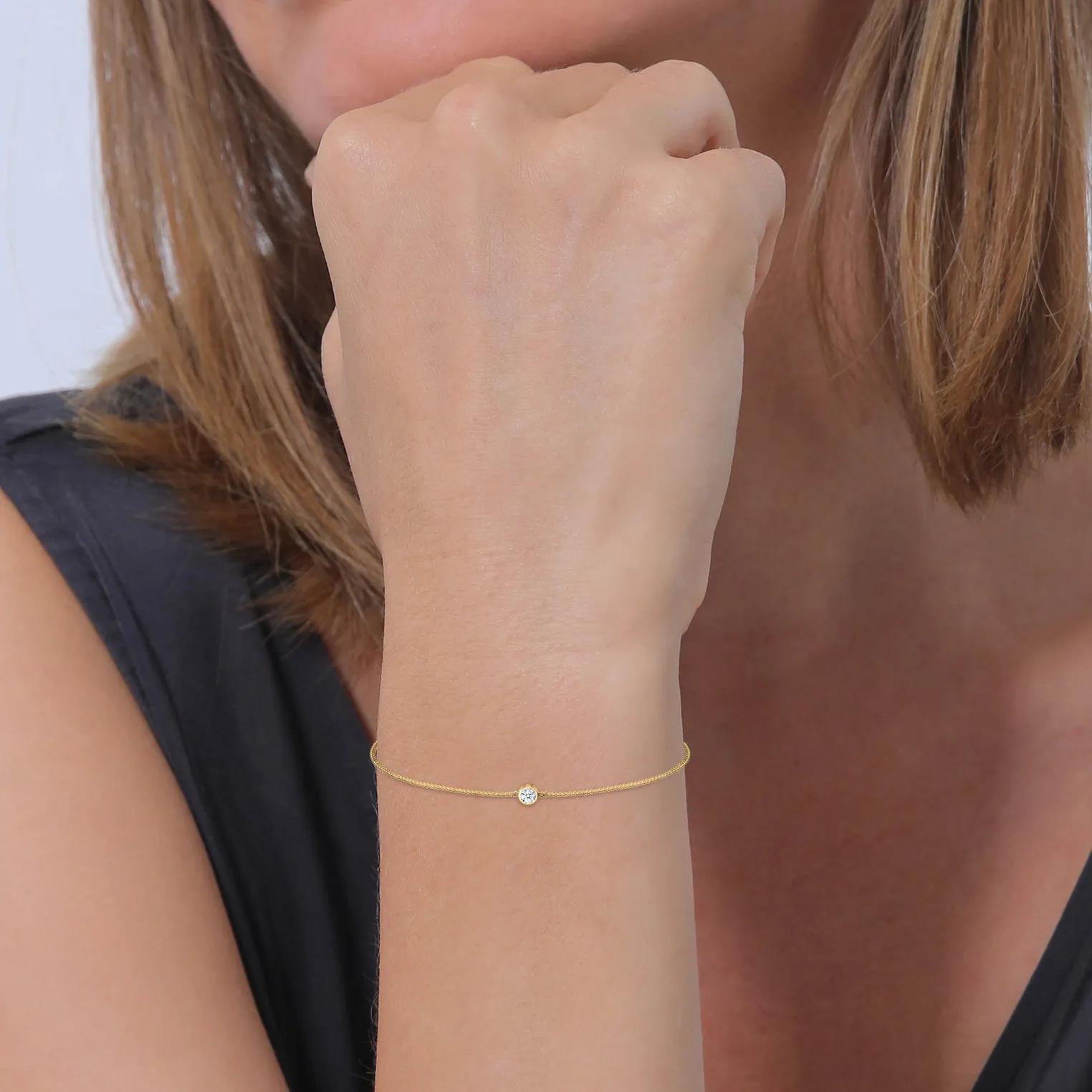 Thumbnail - Elli Armbänder - Armband Solitär Panzerkette Diamant (0.03 ct.) 375 - Gr. 16 CM - in Gold - für Damen