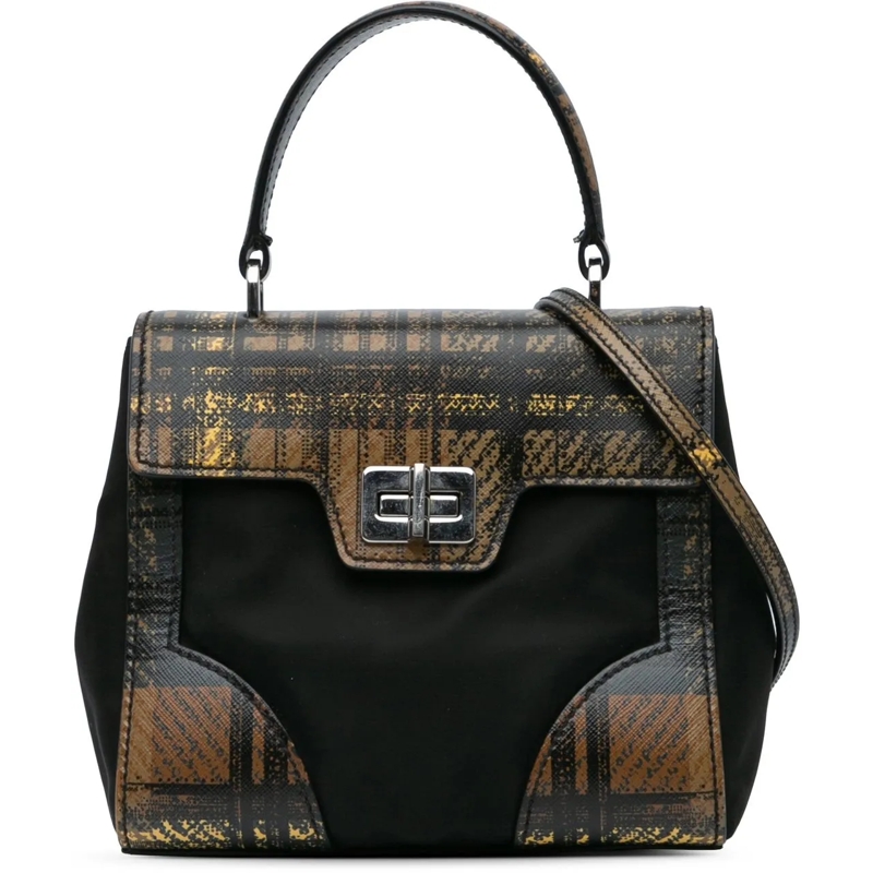 Prada Schultertasche Tartan Saffiano Trimmed Tessuto Satchel schwarz