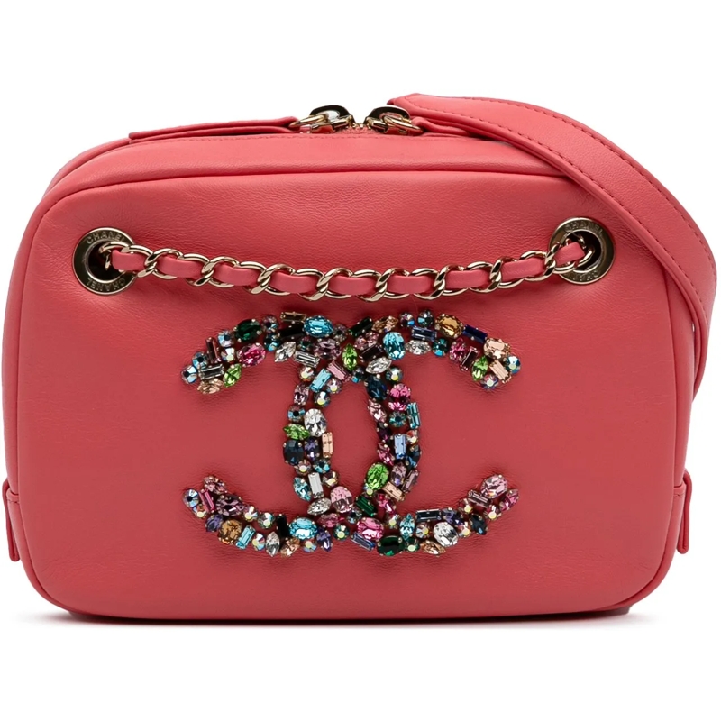 Chanel Sac à bandoulière Lambskin Giant Crystal CC Camera Bag rose