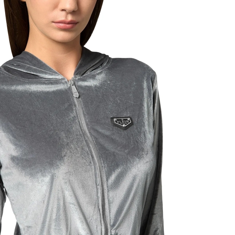 Philipp Plein Daunenjacke Sweatjacke Mit Kapuze Signature Mit Schmucksteinen grau(Image 5)