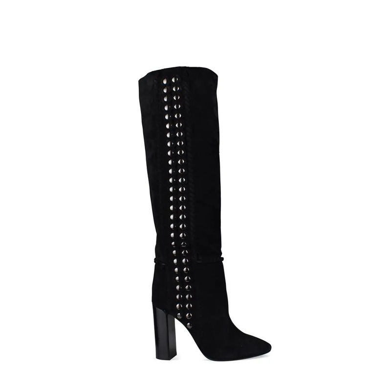 Saint Laurent Stiefel Draped Effect High Boots With Metal Studs Black