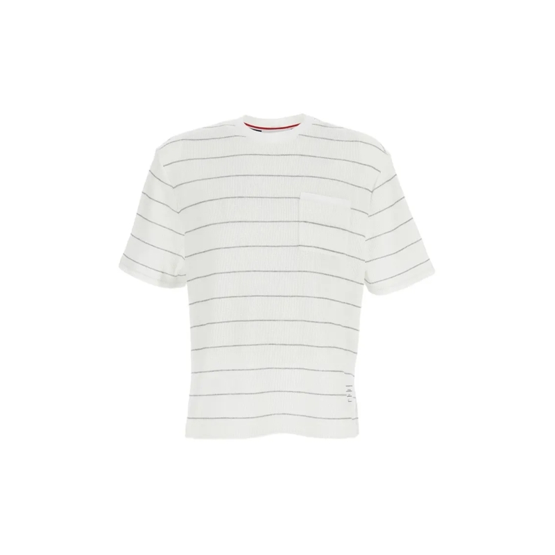 Thom Browne T-shirt Short Sleeve Tee In Textured Stripe Waffle White