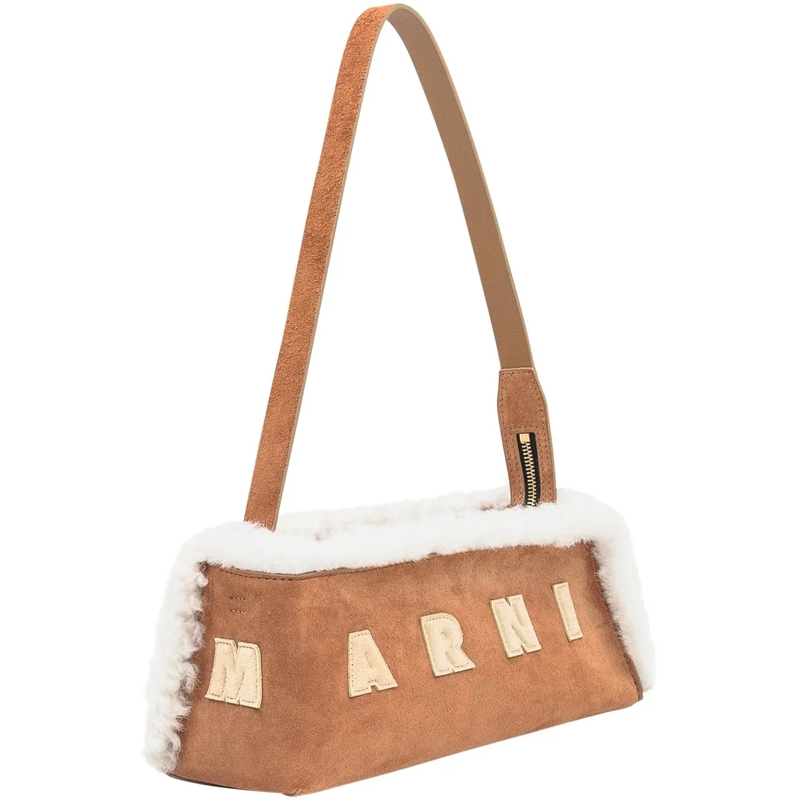 Marni Schultertasche Borsa In Shearling E Camoscio Marrone Marni beige(Image 2)