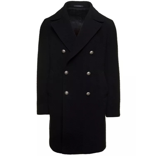 Tagliatore Black Double-Breasted Coat With Branded Buttons In Black 