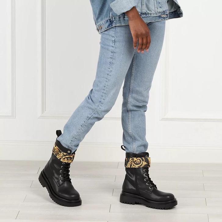 Versace Jeans Couture Boots Black Gold Lace up Boots