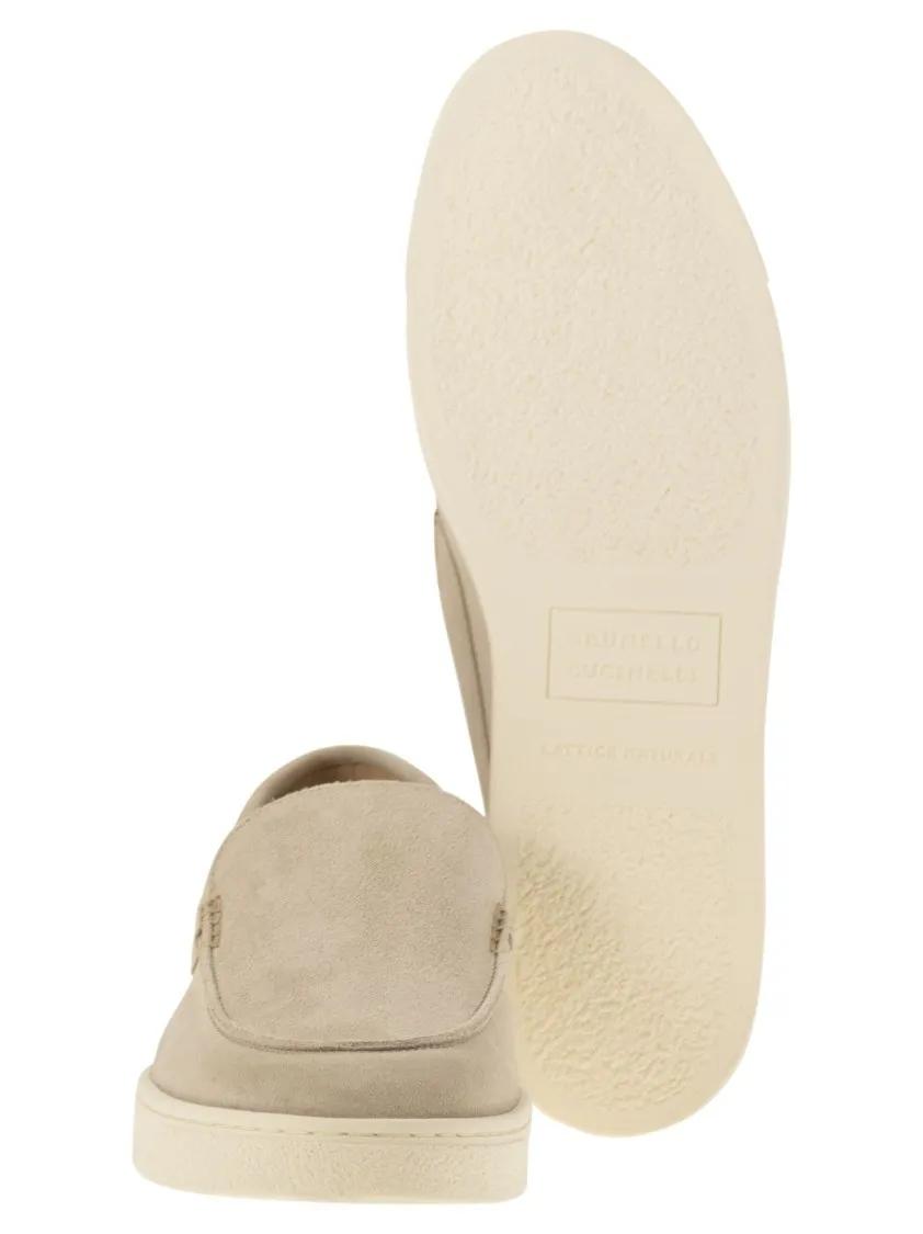 Thumbnail - Brunello Cucinelli Loafer - Chevron-Effect Suede Moccasins - Gr. 42,5 (EU) - in Beige - für Damen