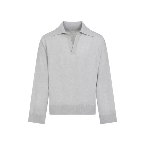 Bottega Veneta Light Grey Melange Wool Classic Neck Polo Grey 