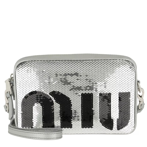 Miu Miu Sequin Logo Crossbody Bag Argento/Nero Kameraväska