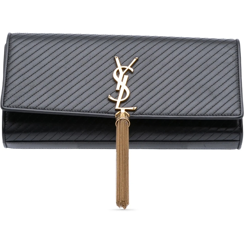 Saint Laurent Pochette Quilted Calfskin Monogram Kate Tassel Clutch schwarz