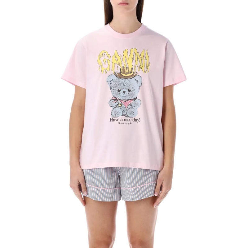 GANNI T-shirt Pink Cowboy Bear Graphic T-Shirt Pink