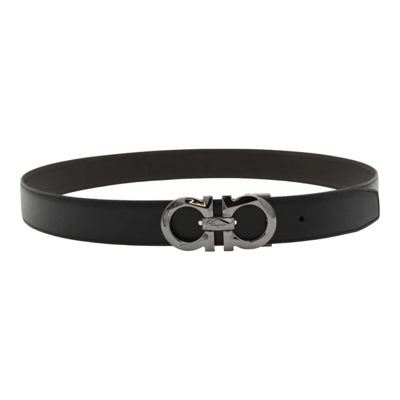Salvatore Ferragamo Riem Sleek Black Leather Belt Black