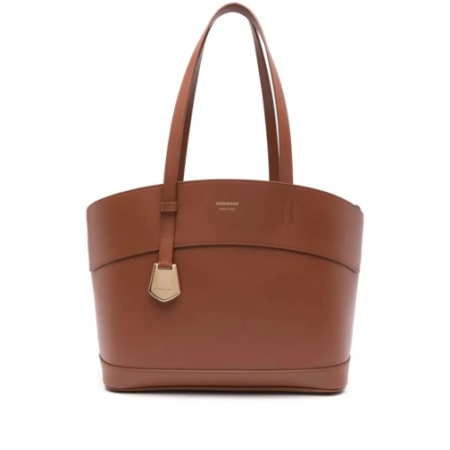 Salvatore Ferragamo Charming Brown Mini Tote Bag Brown Rymlig shoppingväska