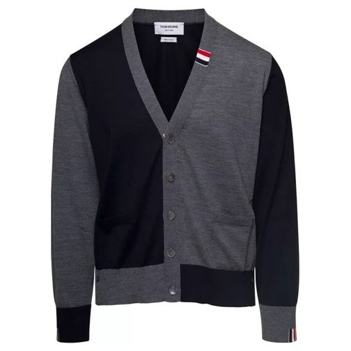 Thom Browne Fun Mix Jersey Stitch Relaxed Fit V Neck Cardigan  Black 