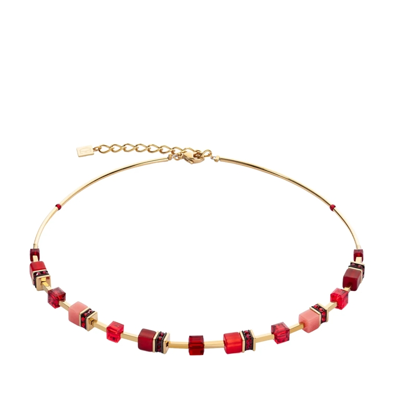 COEUR DE LION Mittellange Halskette GeoCUBE® Iconic Lite Halskette rot