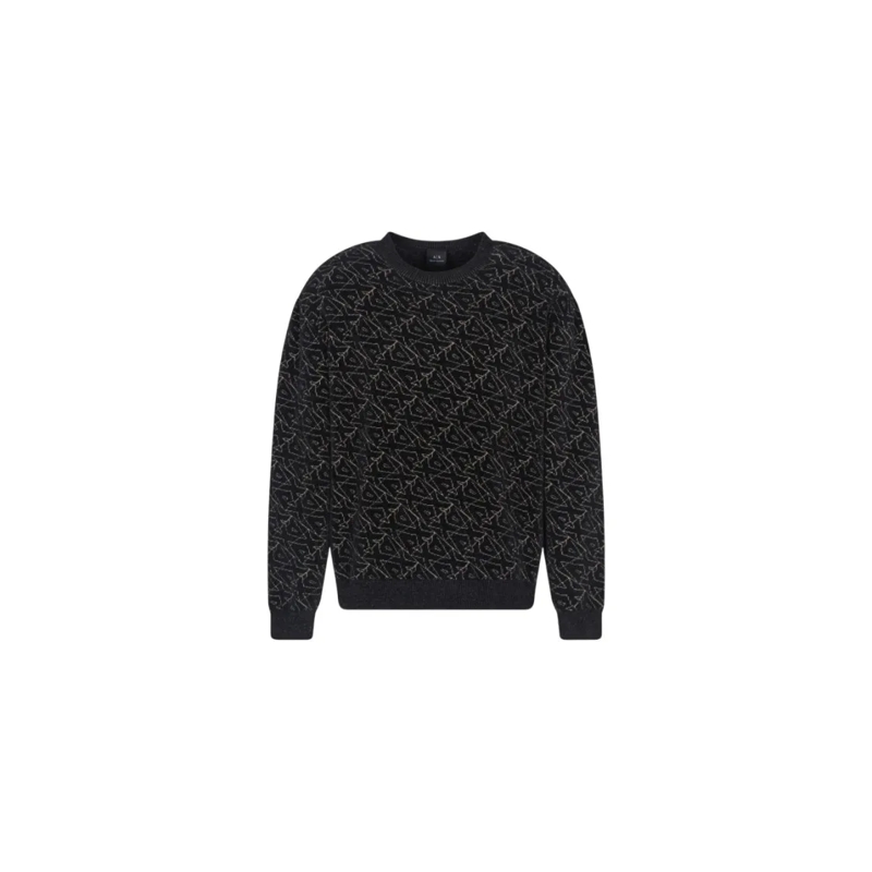 Armani Exchange Trui Geometric Pattern Crewneck Sweater Black