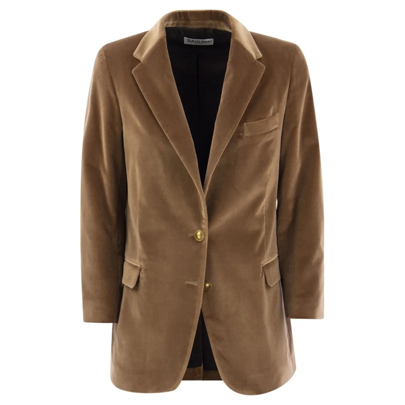 Saulina Blazer Antonia - Single-Breasted Velvet Jacket Brown