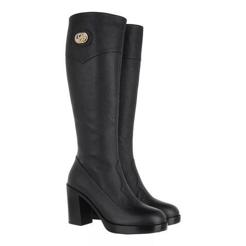 Gucci Knee High Boots Leather Black Stiefel