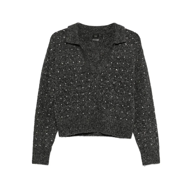 Pinko Haut à manches longues Textured Knit Top With Deep V-Neckline Black