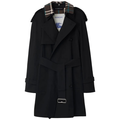 Burberry Manteaux de tanche Trench Coat With Belted Waist And Plaid Collar Black