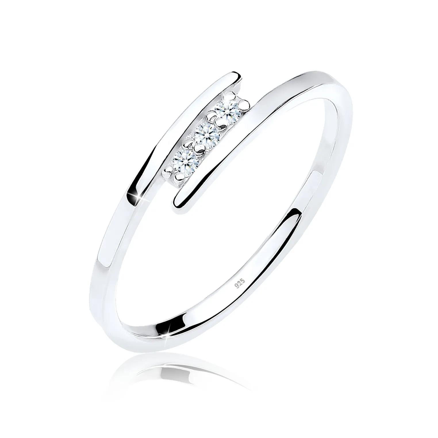 Elli Ringe - Ring Klassiker Trio Diamant 0.04 ct. 925 Silber - Gr. 52 MM - in Weiß - für Damen