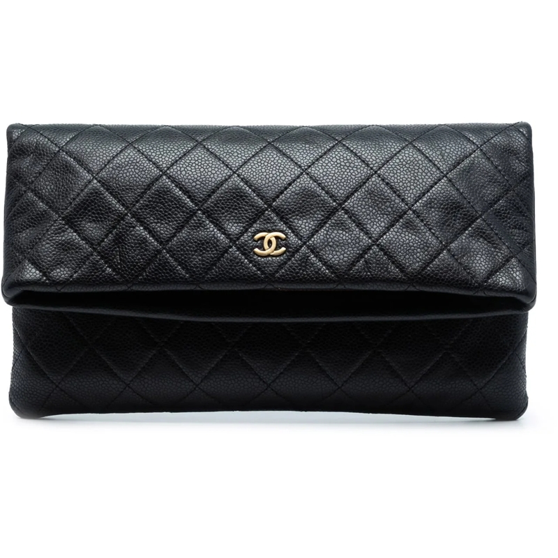 Chanel Clutch Quilted Caviar CC Beauty Foldover Clutch schwarz