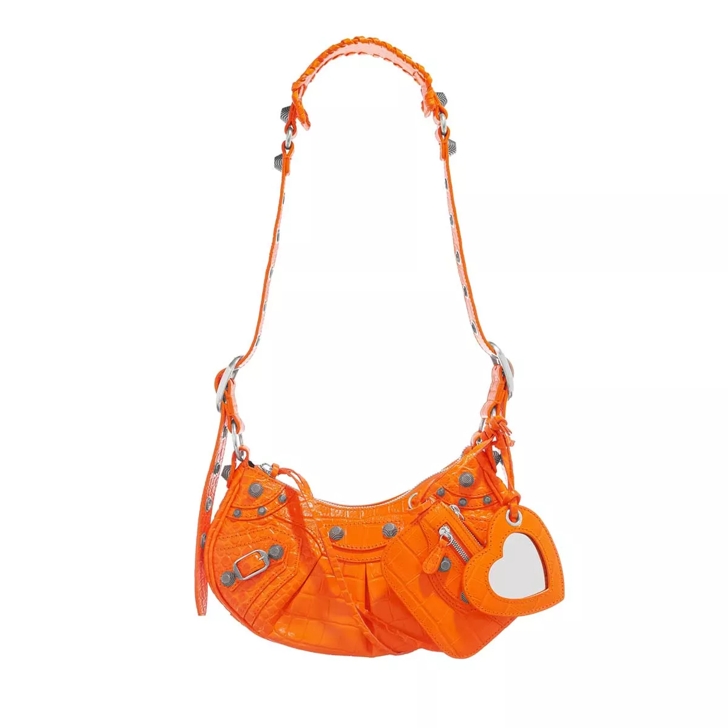 Balenciaga Le Cagole XS Shoulder Bag Crocodile Embossed Pop Orange