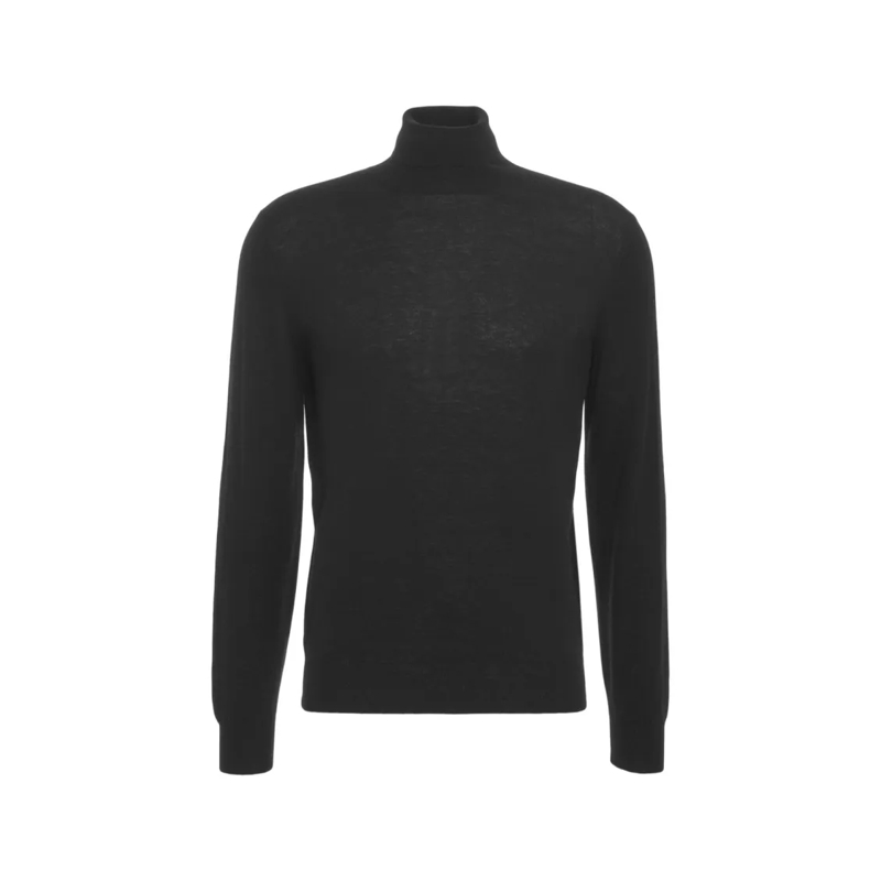 Gender Pull Mock Neck Black Knit Sweater With Ribbed Details Black