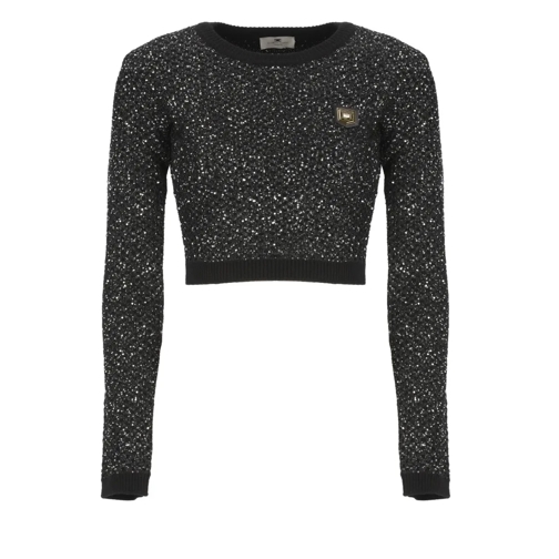 Elisabetta Franchi Pullover Cropped Sweater With Paillettes Black