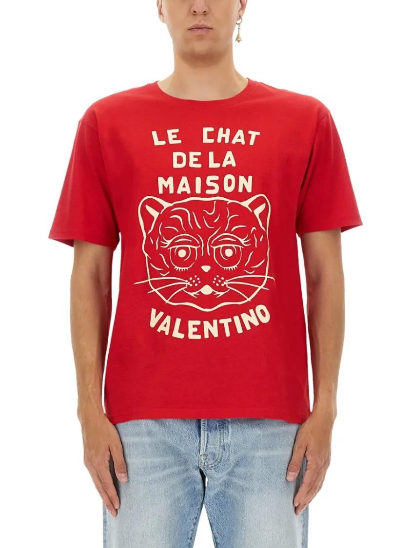 Thumbnail - Valentino Garavani - "Chat De La Maison" Print T-Shirt - Größe S - rot