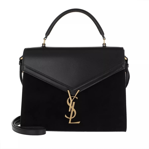 Saint Laurent Cassandra Medium Handle Bag Smooth Leather/Suede Black Crossbody Bag