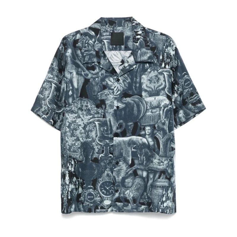 Givenchy Overhemd Indigo Blue Silk Shirt Grey