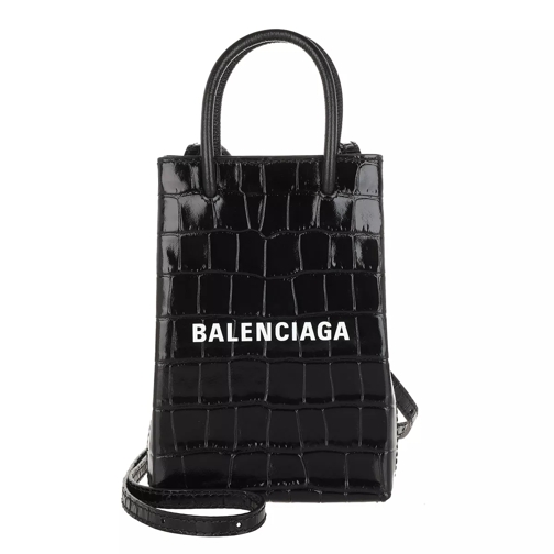 Balenciaga Shopping Phone Holder Bag Leather Black/White Telefoontas