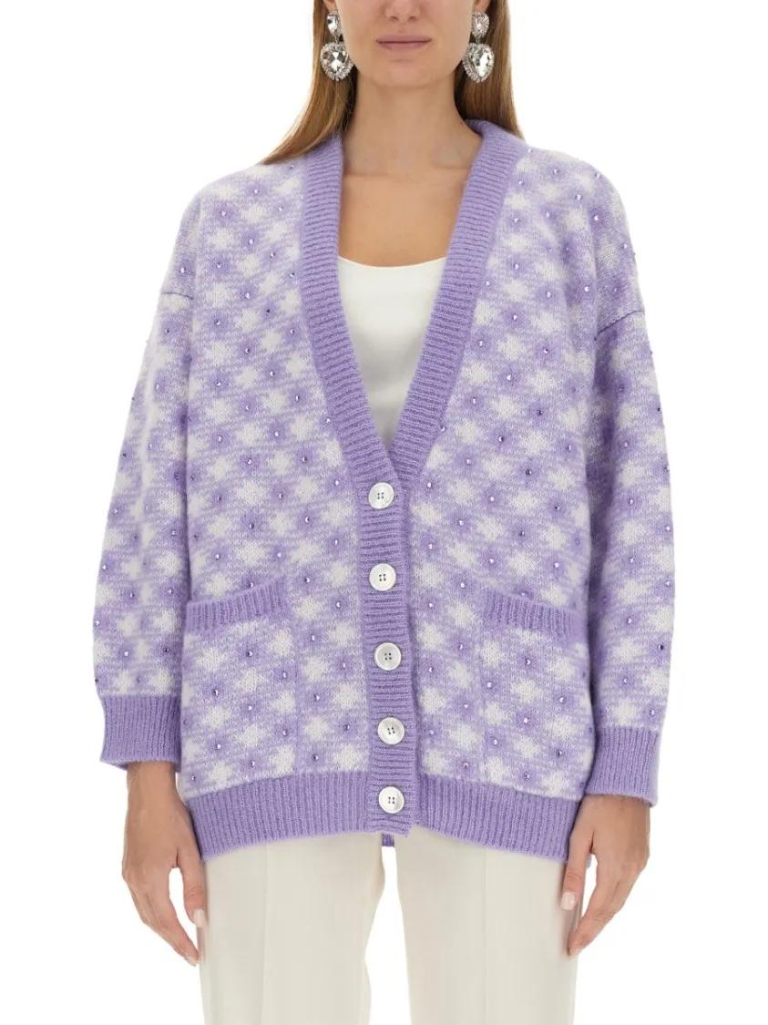 Thumbnail - Alessandra Rich - Textured V-Neck Cardigan - Größe 40 - lila