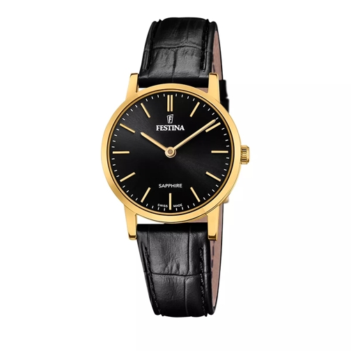 Festina Swiss Made Leather Watch Black/yellow gold Orologio al quarzo
