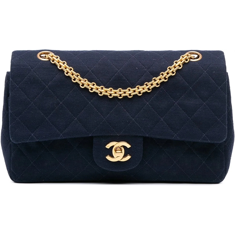 Chanel Sac à bandoulière Medium Classic Jersey Double Flap blau