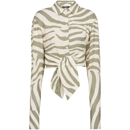 Balmain Hemden Animal-Print Tie-Waist Shirt Neutrals