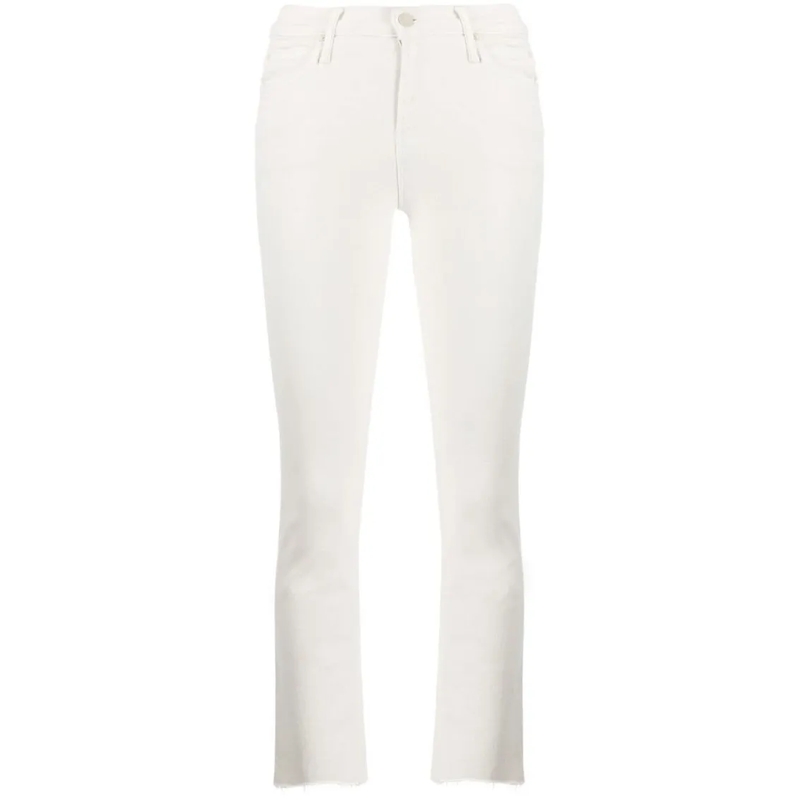 Mother Jeans Cream Puffs White Cotton Blend Flared Cropped Jean White