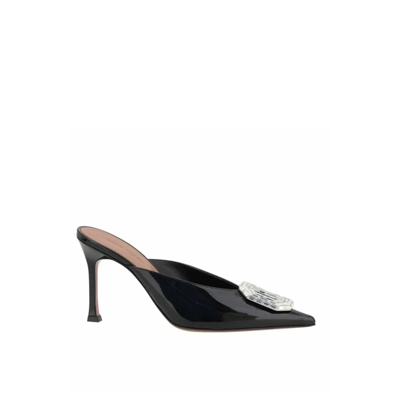 Amina Muaddi Mules Camelia Patent 90 Mules Black