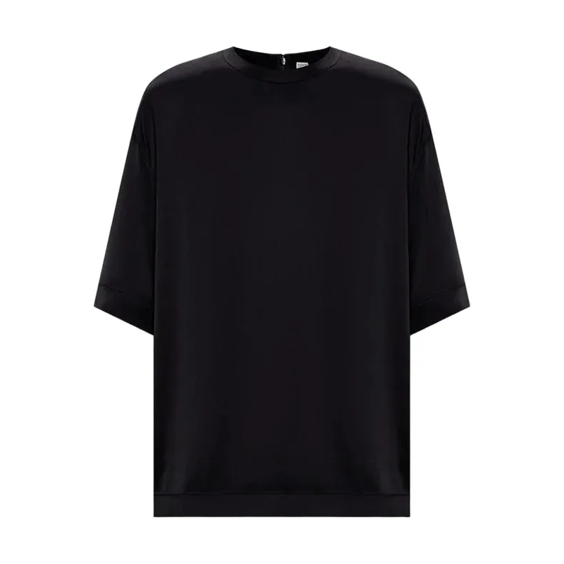 TOTEME T-shirt Short-Sleeved Satin Top With Back Zipper Closure Black